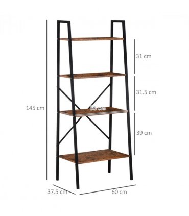 4-Tier Minimalistic Ladder Shelf Unit Steel Frame Home Display Storage