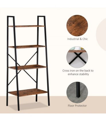 4-Tier Minimalistic Ladder Shelf Unit Steel Frame Home Display Storage