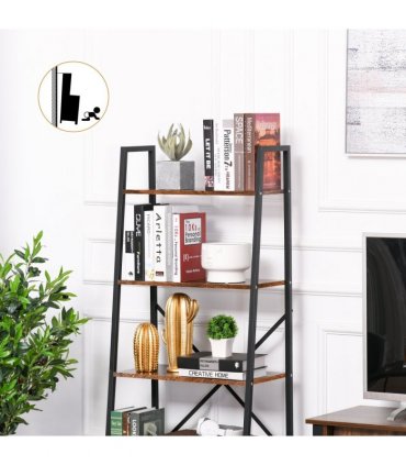 4-Tier Minimalistic Ladder Shelf Unit Steel Frame Home Display Storage