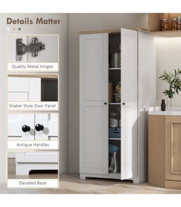 172cm Wooden Storage Cabinet Cupboard With 2 Doors 4 Shelves White