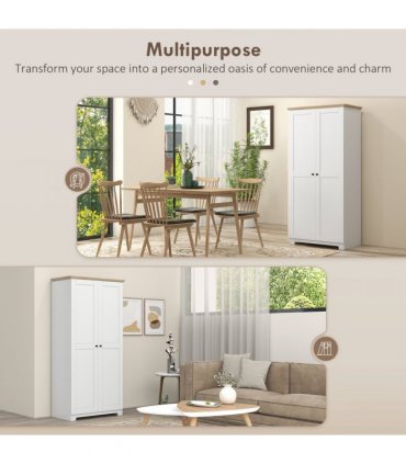 172cm Wooden Storage Cabinet Cupboard With 2 Doors 4 Shelves White