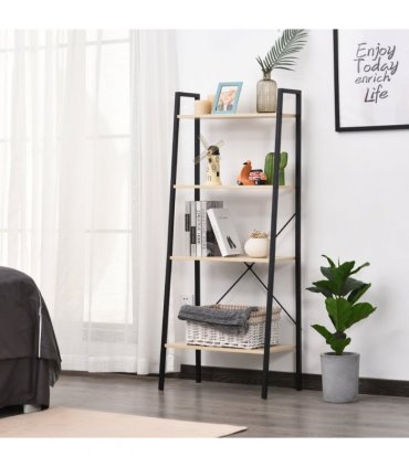 Shelf Unit 4-Tier Minimalistic Ladder Steel Frame Home Display Storage Beige