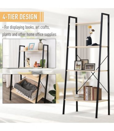 Shelf Unit 4-Tier Minimalistic Ladder Steel Frame Home Display Storage Beige