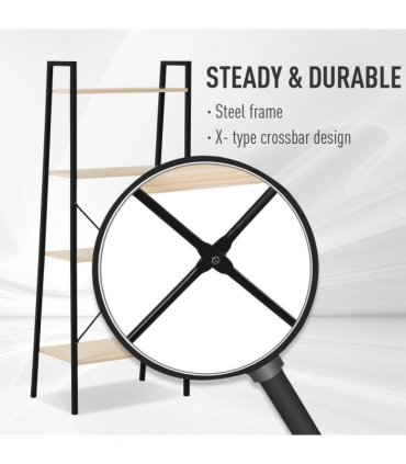 Shelf Unit 4-Tier Minimalistic Ladder Steel Frame Home Display Storage Beige