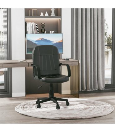 HOMCOM PU Leather Office Chair Swivel  Mid-Back Computer Desk Chair, Black
