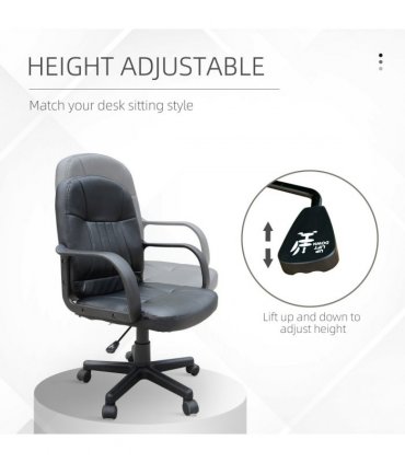 HOMCOM PU Leather Office Chair Swivel  Mid-Back Computer Desk Chair, Black