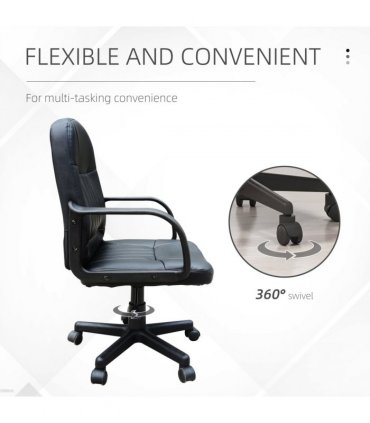 HOMCOM PU Leather Office Chair Swivel  Mid-Back Computer Desk Chair, Black