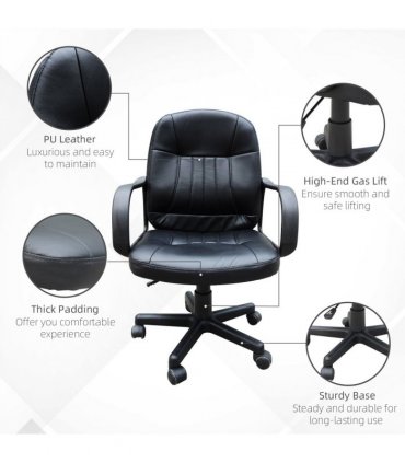 HOMCOM PU Leather Office Chair Swivel  Mid-Back Computer Desk Chair, Black