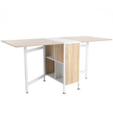 HOMCOM Folding Table Computer Desk with Storage Shelves Oak, White Home Office