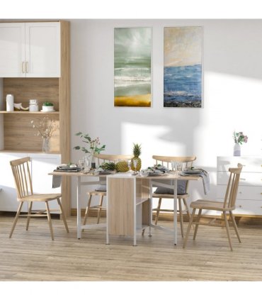 HOMCOM Folding Table Computer Desk with Storage Shelves Oak, White Home Office