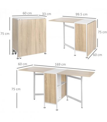 HOMCOM Folding Table Computer Desk with Storage Shelves Oak, White Home Office