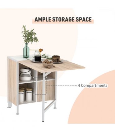 HOMCOM Folding Table Computer Desk with Storage Shelves Oak, White Home Office