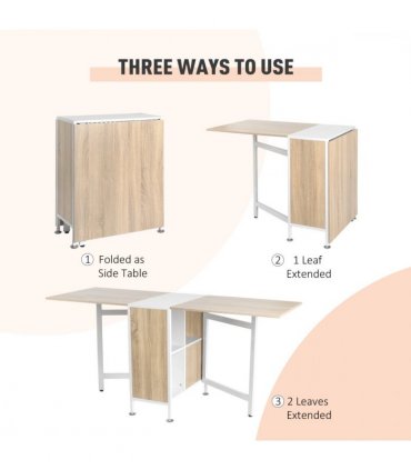 HOMCOM Folding Table Computer Desk with Storage Shelves Oak, White Home Office