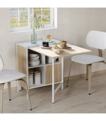 HOMCOM Folding Table Computer Desk with Storage Shelves Oak, White Home Office