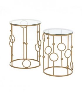 Nesting Coffee Table Set - Gold Tone Tempered Glass Top - 2 Piece Modern Chic