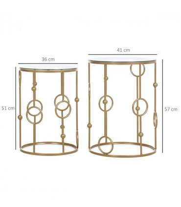 Nesting Coffee Table Set - Gold Tone Tempered Glass Top - 2 Piece Modern Chic