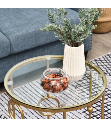 Nesting Coffee Table Set - Gold Tone Tempered Glass Top - 2 Piece Modern Chic