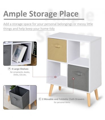 Storage Cabinet White 70 x 56cm Freestanding 4 Cube Storage Cabinet