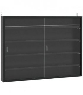 5-Tier Wall Display Shelf Unit Cabinet w/ Shelves Glass Doors Black