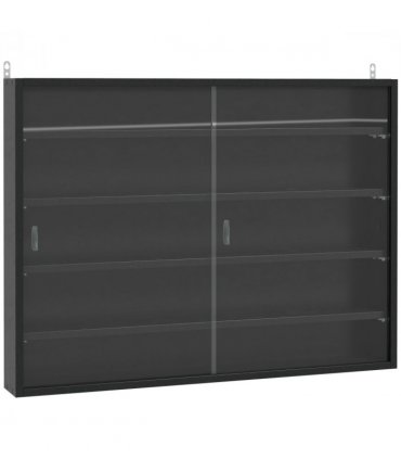 5-Tier Wall Display Shelf Unit Cabinet w/ Shelves Glass Doors Black