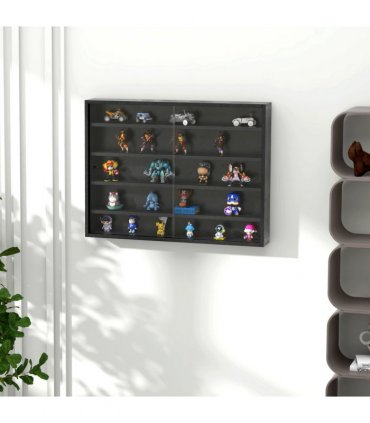 5-Tier Wall Display Shelf Unit Cabinet w/ Shelves Glass Doors Black