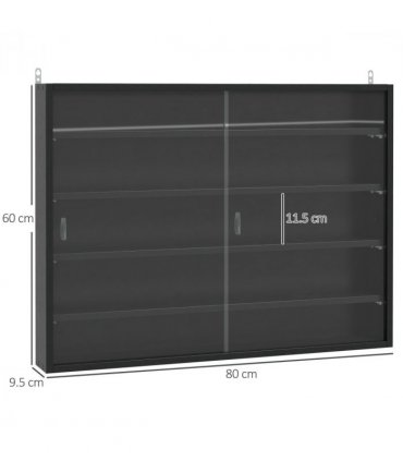 5-Tier Wall Display Shelf Unit Cabinet w/ Shelves Glass Doors Black
