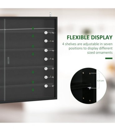 5-Tier Wall Display Shelf Unit Cabinet w/ Shelves Glass Doors Black