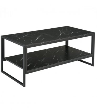 Two-Tier Laminate Marble Print Coffee Table Metal Frame Elegant Style