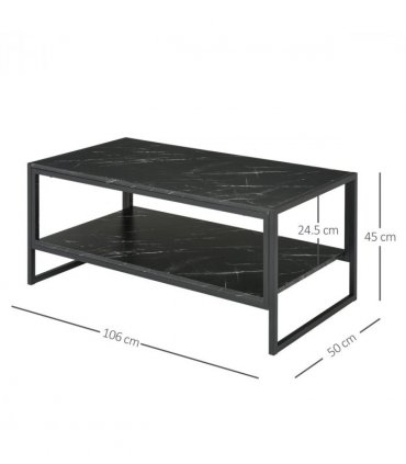 Two-Tier Laminate Marble Print Coffee Table Metal Frame Elegant Style