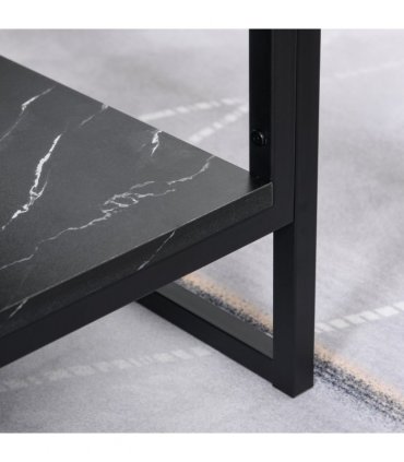 Two-Tier Laminate Marble Print Coffee Table Metal Frame Elegant Style