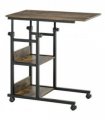 C-Shaped Mobile Sofa Bed Side Table Adjust Height 3-Tier Cart w/ Brake