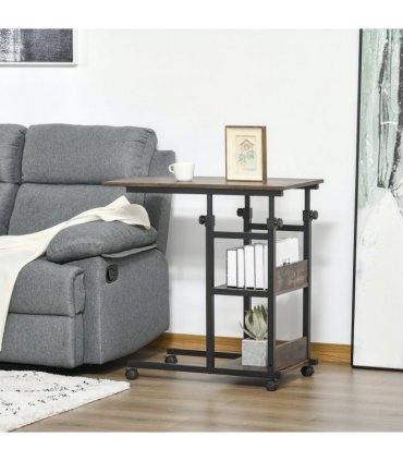 C-Shaped Mobile Sofa Bed Side Table Adjust Height 3-Tier Cart w/ Brake