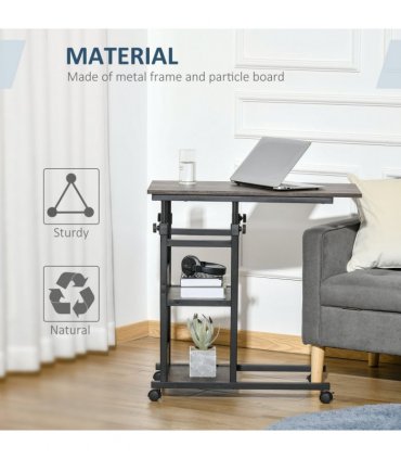 C-Shaped Mobile Sofa Bed Side Table Adjust Height 3-Tier Cart w/ Brake
