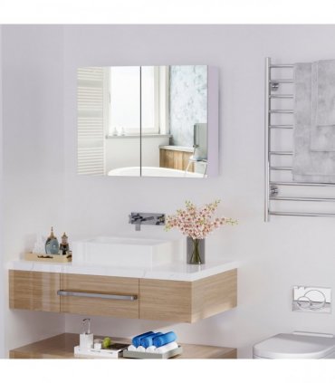 Mirror Cabinet White 102H x 120L x 67Wcm Double Door Wall Mounted Storage Unit