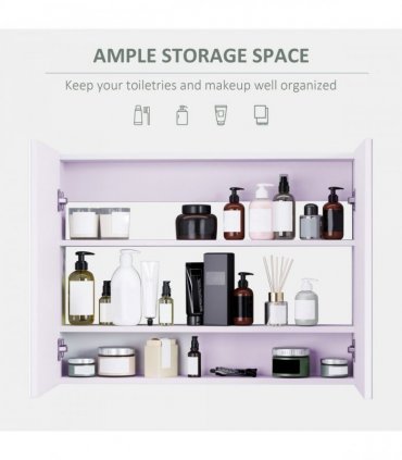 Mirror Cabinet White 102H x 120L x 67Wcm Double Door Wall Mounted Storage Unit
