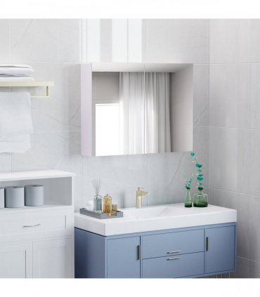 Mirror Cabinet White 102H x 120L x 67Wcm Double Door Wall Mounted Storage Unit