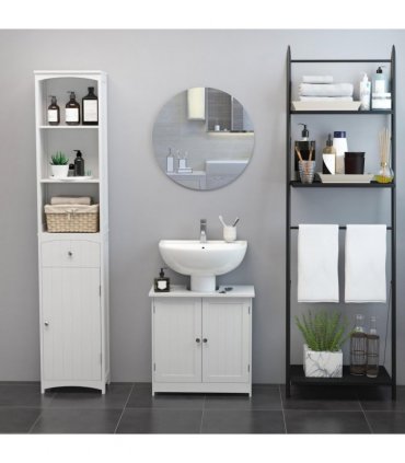 Wooden White 60Lx 30W x 60H (cm) Storage Cabinet with 2 Shelves for Bathroom