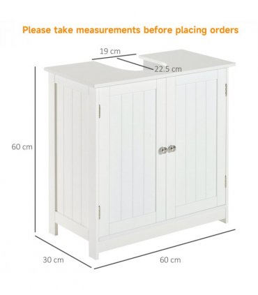 Wooden White 60Lx 30W x 60H (cm) Storage Cabinet with 2 Shelves for Bathroom