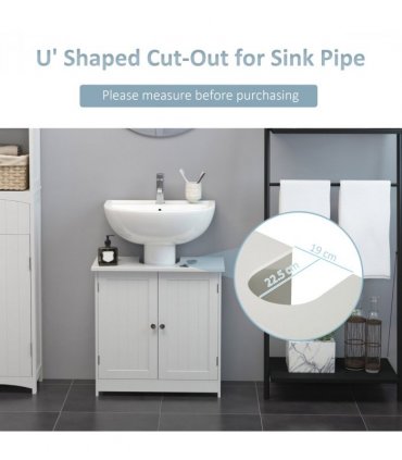 Wooden White 60Lx 30W x 60H (cm) Storage Cabinet with 2 Shelves for Bathroom