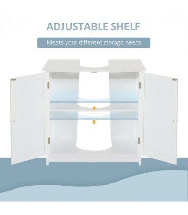 Wooden White 60Lx 30W x 60H (cm) Storage Cabinet with 2 Shelves for Bathroom