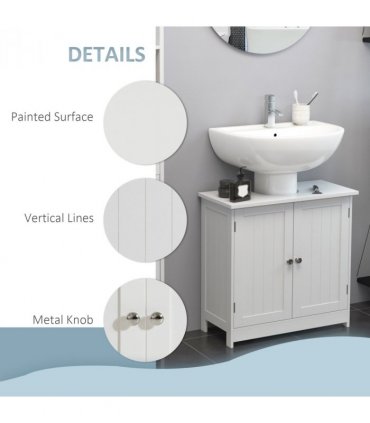 Wooden White 60Lx 30W x 60H (cm) Storage Cabinet with 2 Shelves for Bathroom