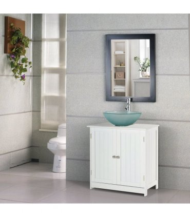 Wooden White 60Lx 30W x 60H (cm) Storage Cabinet with 2 Shelves for Bathroom