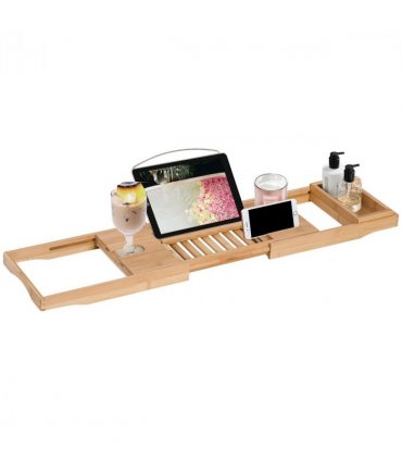 HOMCOM Extendable Bath Tub Bathroom Tray Bathtub Caddy Shelf Wine Holder Book