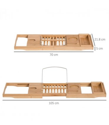 HOMCOM Extendable Bath Tub Bathroom Tray Bathtub Caddy Shelf Wine Holder Book