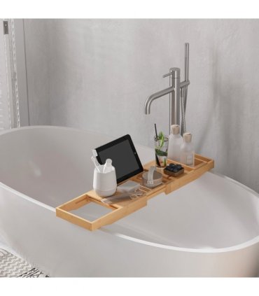HOMCOM Extendable Bath Tub Bathroom Tray Bathtub Caddy Shelf Wine Holder Book