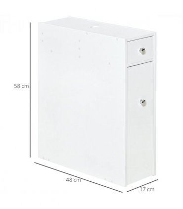 Slim Floor Cabinet Narrow Wooden Storage with Drawers Bathroom White HOMCOM
