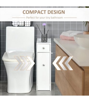 Slim Floor Cabinet Narrow Wooden Storage with Drawers Bathroom White HOMCOM