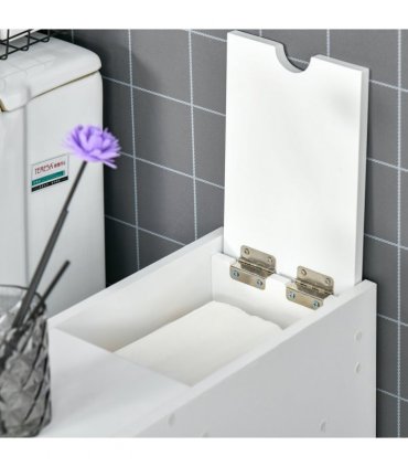 Slim Floor Cabinet Narrow Wooden Storage with Drawers Bathroom White HOMCOM