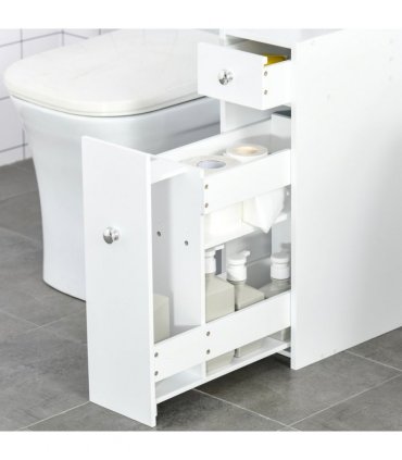 Slim Floor Cabinet Narrow Wooden Storage with Drawers Bathroom White HOMCOM