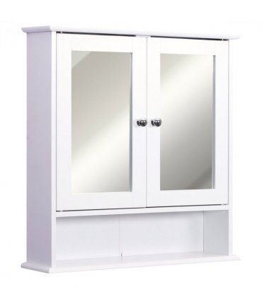 Wall-mounted Cabinet Mirror Door Bathroom Organiser White MDF 58H x 56L x 13Wcm